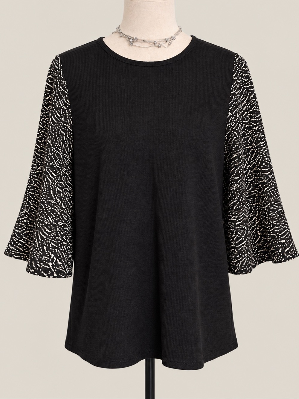 THML Black Textured Top Bell Sleeve Speckled Medium NWT